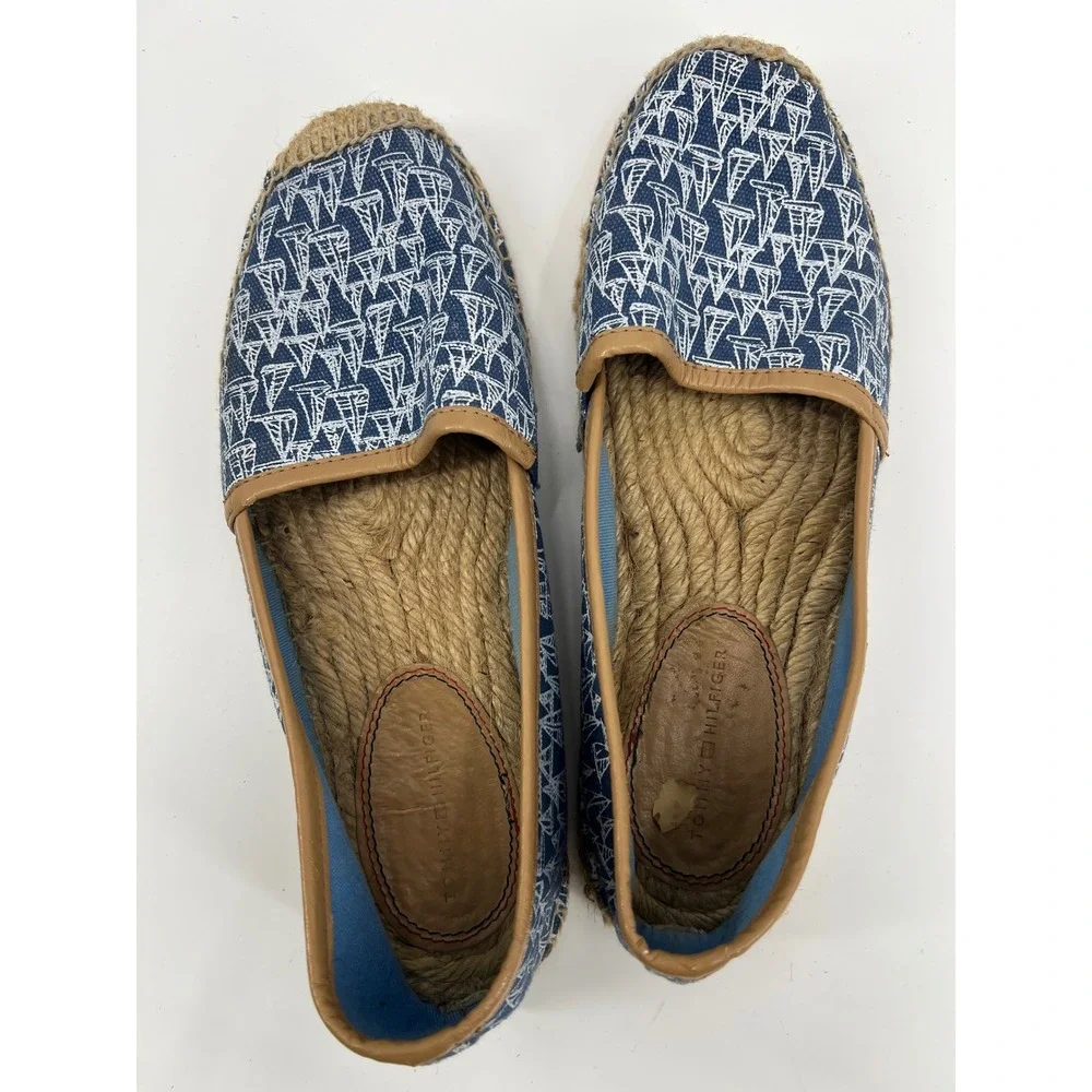 Tommy Hilfiger Sailboat Print Espadrille Flats Blue White Nautical Slip On